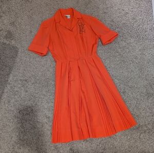 Vibrant Orange Vintage Dress with Embroidered Detail